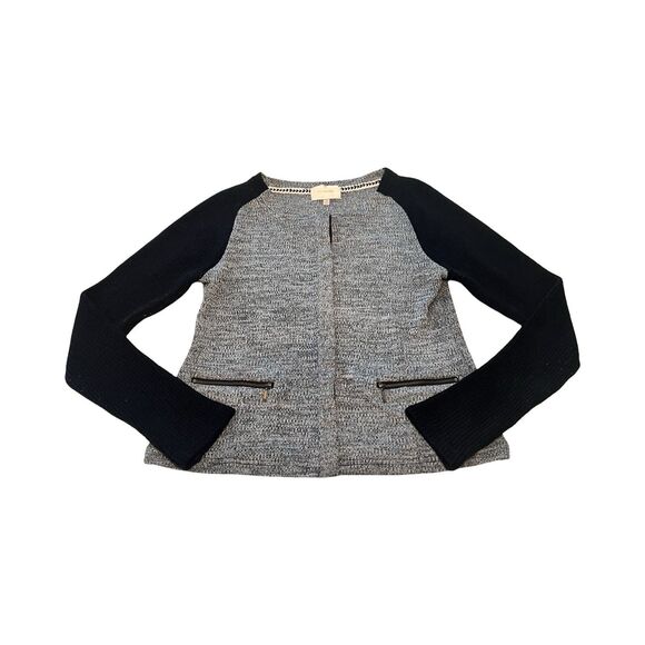 Skies are Blue Women's Gray Black Full Zip Button Knit Sweater Jacket Size M - Picture 1 of 5